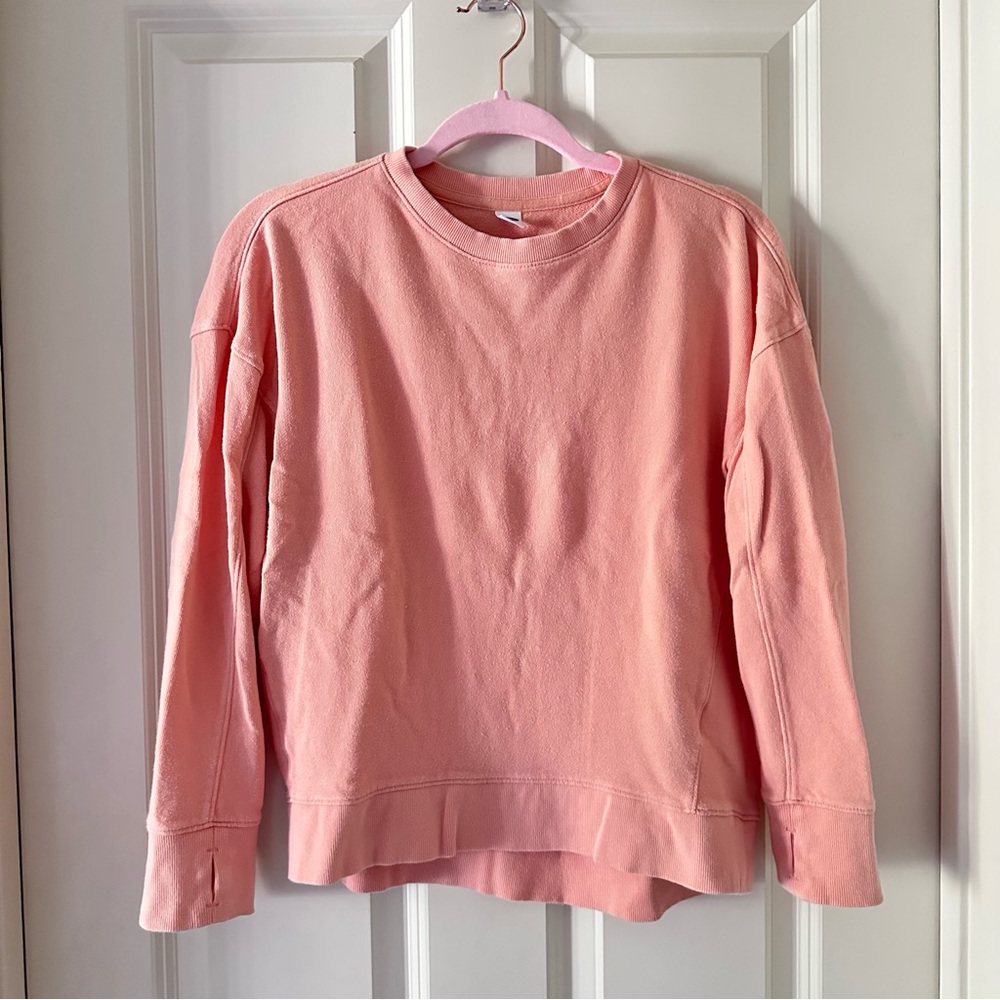 Old Navy Blush Coral Pink Crewneck Sweater Thumb Slit High Low Sweatshirt